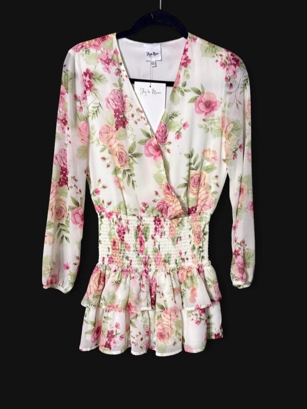 Shy by Mine Cream Floral Wrap Blouse with Pink Roses